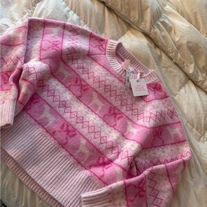 LoveShackFancy Pink and White Patterned Sweater